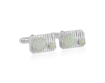 Handmade Silver White Opal Cufflinks, opal cufflinks