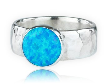 Sterling Silver 10mm Blue Opal Ring, unisex rings, large opal rings,