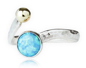 Opal 9ct & Silver Adjustable Ring, Opal Rings