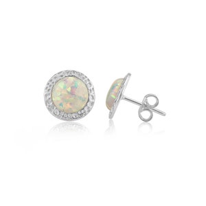 6mm White Opal Hammered Stud Earrings (Other Colours Avaialble)