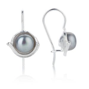 Silver Drop Earrings with Grey Pearls, Pearl Drops,
