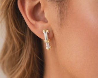 Curved Silver T-Bar Earrings (Available in Two Tone)