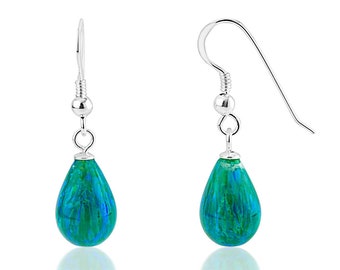 Forest Green Opal Teardrop Earrings, Green Opals,