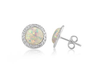 White Opal 8mm Hammered Stud Earrings (Other Colours Available)
