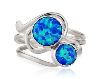 Dark Blue Opal Silver Ring, Opal rings