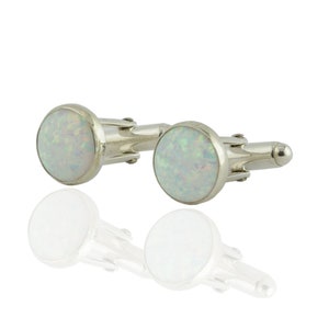 White Opal Silver Handmade Cufflinks