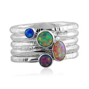 Silver multi opal stacking ring set, opal rings, multi stone rings,