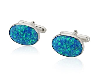 Aqua Opal Silver Handmade Cufflinks, Blue Cufflinks, Green Cufflinks, UK, Designer Cufflinks