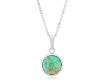10mm Silver Green Opal Pendant, Opal necklace,