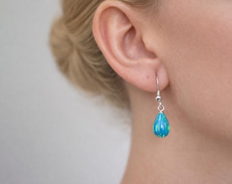 Aqua Opal Teardrop Sterling Silver Earrings: Handmade UK Jewelry