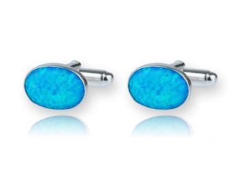 Blue Opal Sterling Silver Cufflinks: Handmade in UK