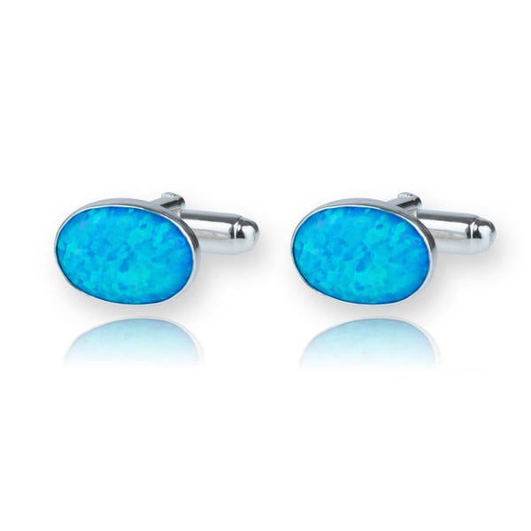 Blue Opal Silver Cufflinks, silver cufflinks,