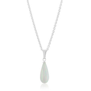 Silver white Opal Teardrop Pendant, opal necklace,