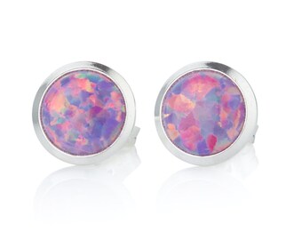 8mm Purple Opal, Silver Stud Earrings 8mm, opal studs,