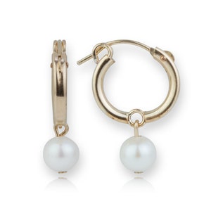 Gold Pearl Small Hoop Earrings, pearl hoops,