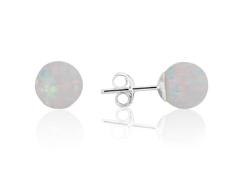 8mm White Opal Silver Stud Earrings (Other Colours Available)
