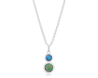 Green and Blue Opal Hammered Handmade Pendant
