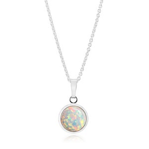 10mm Silver White Opal Pendant, Opal Necklace,