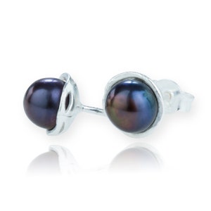 Silver Peacock Pearl Stud Earrings, Fresh Water Peacock Pearl and Sterling Silver Handmade Stud Earrings