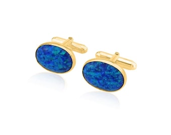 18ct Gold Vermeil Blue Opal Cufflinks, Designer Cufflinks, Black Tie,