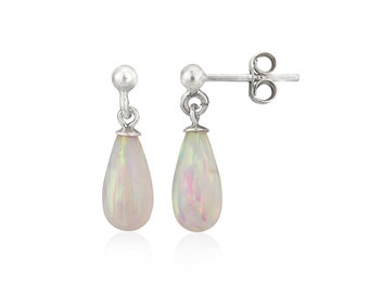 Handmade Sterling Silver White Opal Teardrop Earrings
