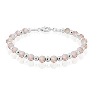 Silver White Opal Bead Bracelet, Opal Beaded Bracelet,