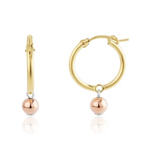 Gold Hoop Earrings with Rose Gold Bead