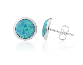 6mm Aqua Opal Stud Earrings