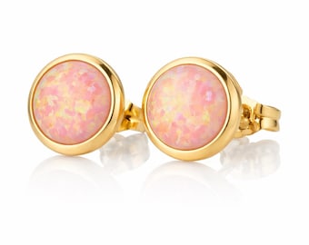 8mm Pink Opal Studs, 18ct Gold Vermeil, (9 Colours Available)