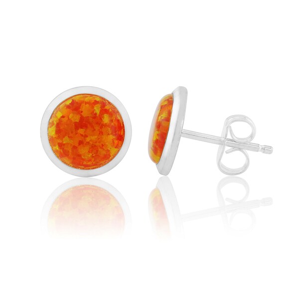 8mm Orange Opal Silver stud Earrings, Fire Opal studs