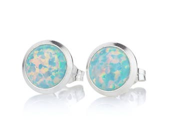 6mm Green Opal Sterling Silver Studs: Handmade 6mm Earrings