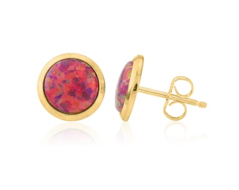 18ct Gold Vermeil Red Opal stud, stud opal earrings, red fire earings