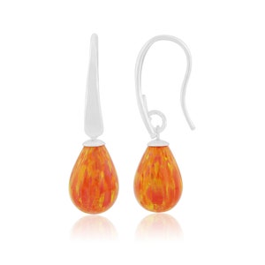Orange Opal Teardrop Earrings, Fire Orange Opal Earrings,