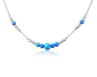 Sparkling Blue Opal Necklace: Handmade Silver Bead Jewelry