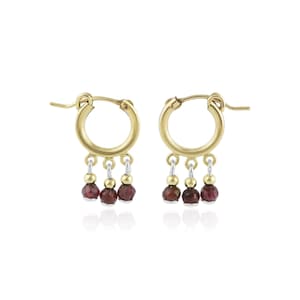 Gold Garnet Hoop Earrings, January Birthstone