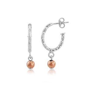 Silver and Rose Gold Hoop Earrings, Handmade Sterling Silver 14ct Rose Hammered Hoops,