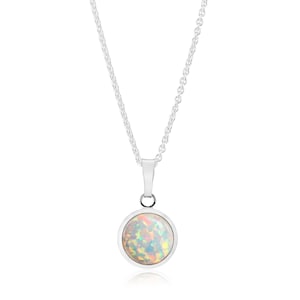 8mm Silver Opal Pendant, Opal Necklace,
