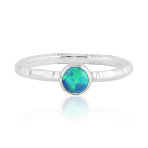 Aqua opal silver handmade etched ring, opal rings, stacking rings,
