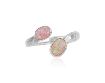 Handmade Adjustable Sterling Silver Ring with Pink Cultured Opals