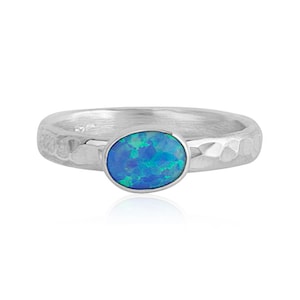 Sterling Silver Blue Opal Oval Ring, Opal Rings,Stacking rings