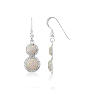 White Opal Hammered Drop Earrings, long opal earrings