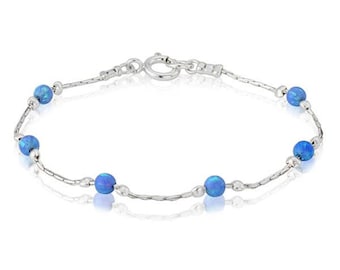 Handmade Sterling Silver Light Blue Opal Bead Bracelet