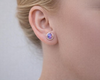 Silver Purple Opal Studs, 6mm Opal Studs