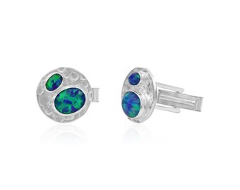 opal handmade cufflinks, Silver Designer Cufflinks,