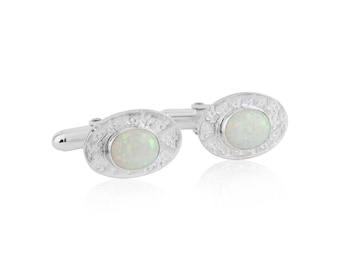 Silver Handmade White Opal Cufflinks, opal cufflinks,