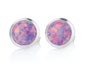 Purple Opal Stud Earrings Handmade 6mm