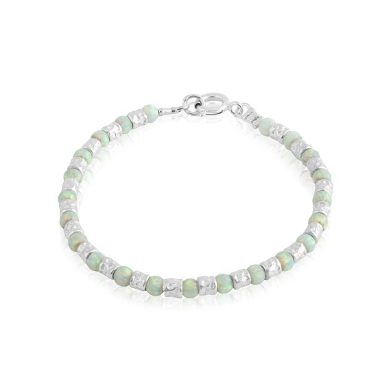Silver White Opal Link Handmade Bracelet, Opal Bracelets,