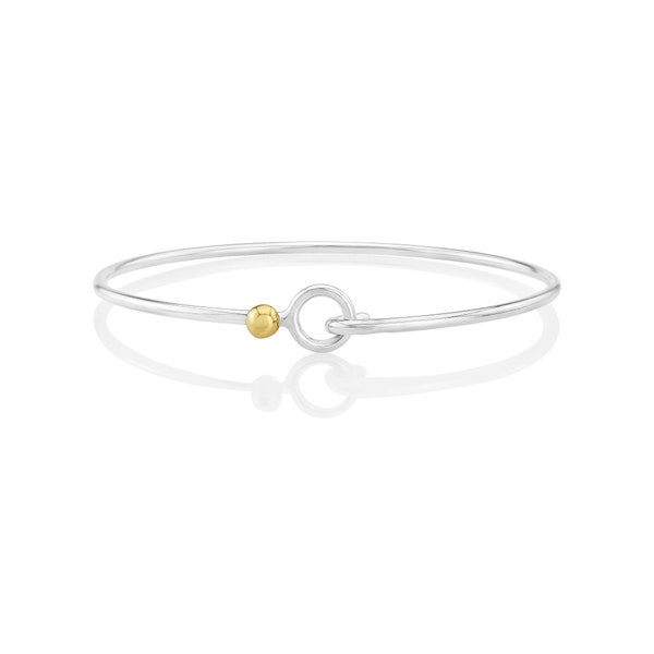 Sterling silver and 9ct gold adjustable bangle oval shape,Handmade in the UK by Lavan Jewellery