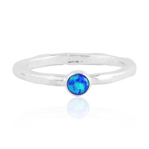 Dark Blue opal silver ring with pattern finish,