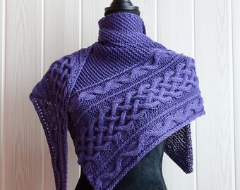 Merino wool purple triangle hand knitted shawl